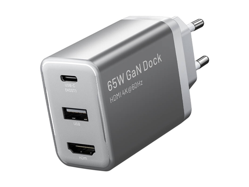 Vention Fjah0-Eu Usb(C+A)+Hdmi Gan-Netoplader (60W/5W/4K@60Hz) (Grå)
