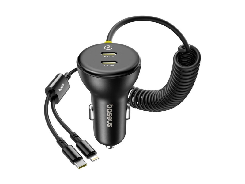 Biloplader Baseus Circular 60W 3A 1x USB-A til 1x USB-C med USB-C/Lightning-kabel sort C00035902121-00