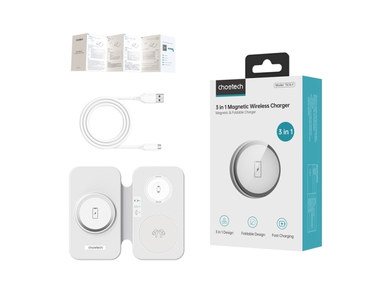 Choetech T616-F 3-In-1 Inductive Charger (White)