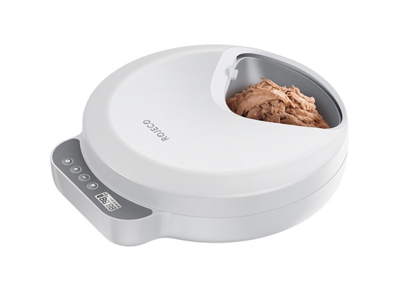 Rojeco 4-Meal Cat Feeder - Button Version with 2 Ice Packs (White)
