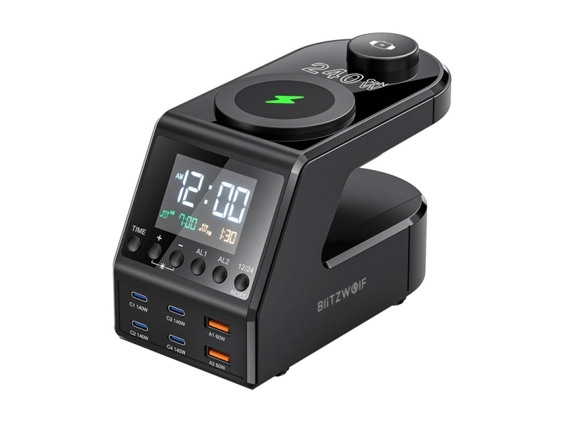 Ładowarka Blitzwolf Alarm Clock With Charger 2Xusb-A, 4Xusb-C, 240W