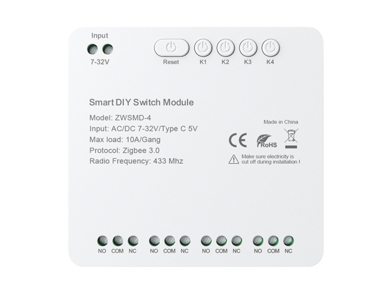 4-Kanals Zigbee-Switchmodul Med Spændingsfri Dc 32V-Kontakt Avatto Zwsmmd-4-32V