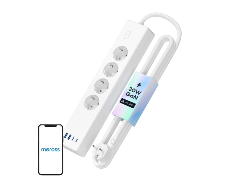 Meross Msp844(Eu) Intelligente Schnelllade-Steckdosenleiste, 4 Steckdosen + 2X Usb-A + 2X Usb-C (Matter)