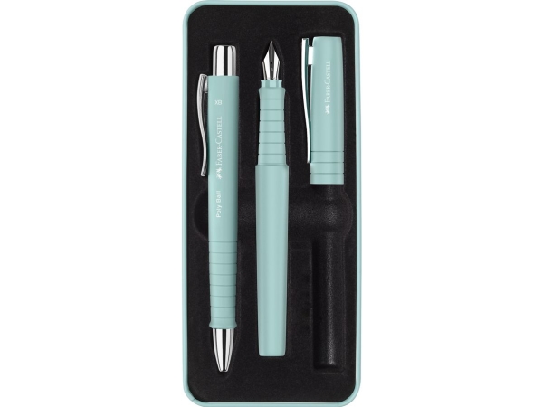 Faber-Castell Poly Ball Set, Sort, Lyse Blå, 3 stk, Kuglepen + fyldepen