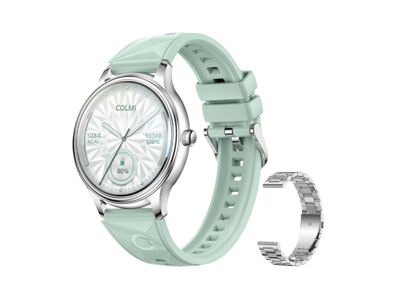 Smart Watch Colmi L28 (Srebrno-Zielony + Srebrny Pasek Stalowy)