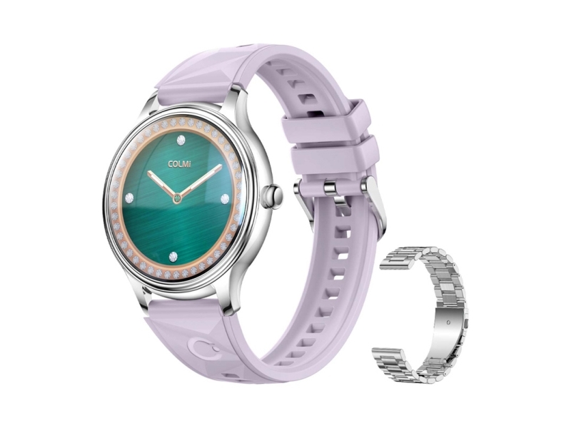 Colmi L28 Smart Watch (Silver And Purple + Purple Leather Strap)