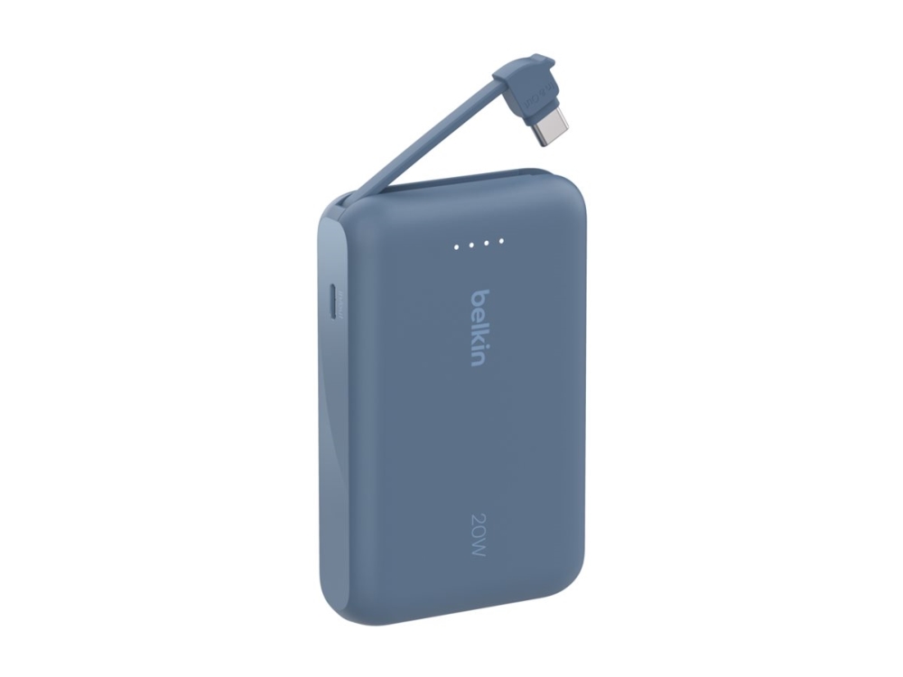 Belkin BoostCharge - Power bank - med integrerad kabel - 10000 mAh - 20 Watt - 3 A - Fast Charge - 2 utdatakontakter (USB-C) - blå | Tele & GPS - Batteri & Laddare - Strömförsörjningsbanker | GameStuff