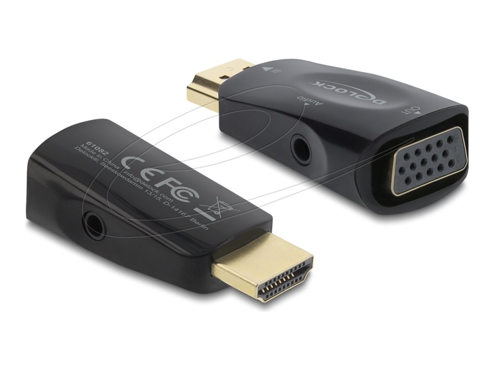 Delock - Video / Lyd Adapter - Hdmi Han Til 15 Pin D-Sub (Db-15), Mini-Phone Stereo 3.5 Mm Hun - Sort - 1080P Support 60 Hz