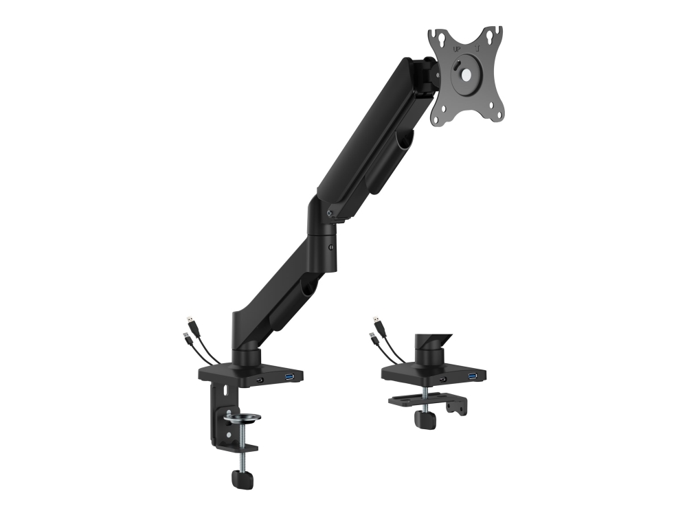 Gembird - Monteringssæt (monteringsarm, grommet/desk clamp mount) - justerbar - for fladt panel - USB porte - stål, plastik - fin tekstursort - skærmstørrelse: 17-32 - skrivebordsmonterbar