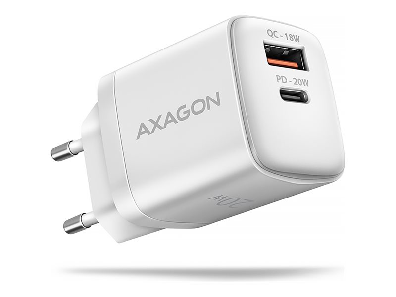 AXAGON ACU-PQ20W - Strømforsyningsadapter - 20 Watt - 3 A - PD 2.0, PD 3.0, QC 2.0, QC 3.0, QC 4.0+, Huawei Fast Charge, SCP, PD/PPS, AFC, PE+, PE 2.0+ - 2 output-stikforbindelser (USB Type A, USB-C) - hvid