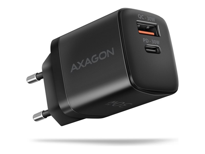 AXAGON ACU-PQ30 - Strømforsyningsadapter - 30 Watt - 1 A - PD 2.0, PD 3.0, QC 2.0, QC 3.0, QC 4.0+, Huawei Fast Charge, SCP, PD/PPS, AFC, SFC, PE+, PE 2.0+ - 2 output-stikforbindelser (USB Type A, USB-C) - sort