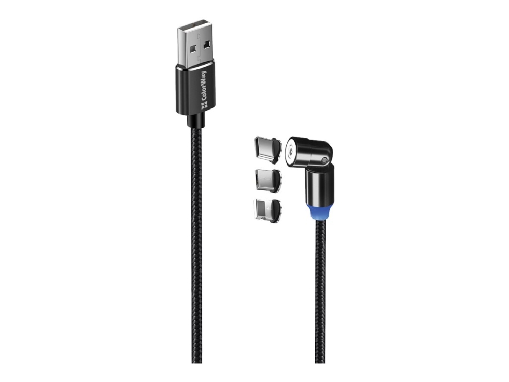 Colorway Kabel 3In1 (Lightning+Microusb+Type-C) Magnetische Buchse 540° 2.4A, 1M | Cw-Cbuu037-Bk | Cw-Cbuu037-Bk