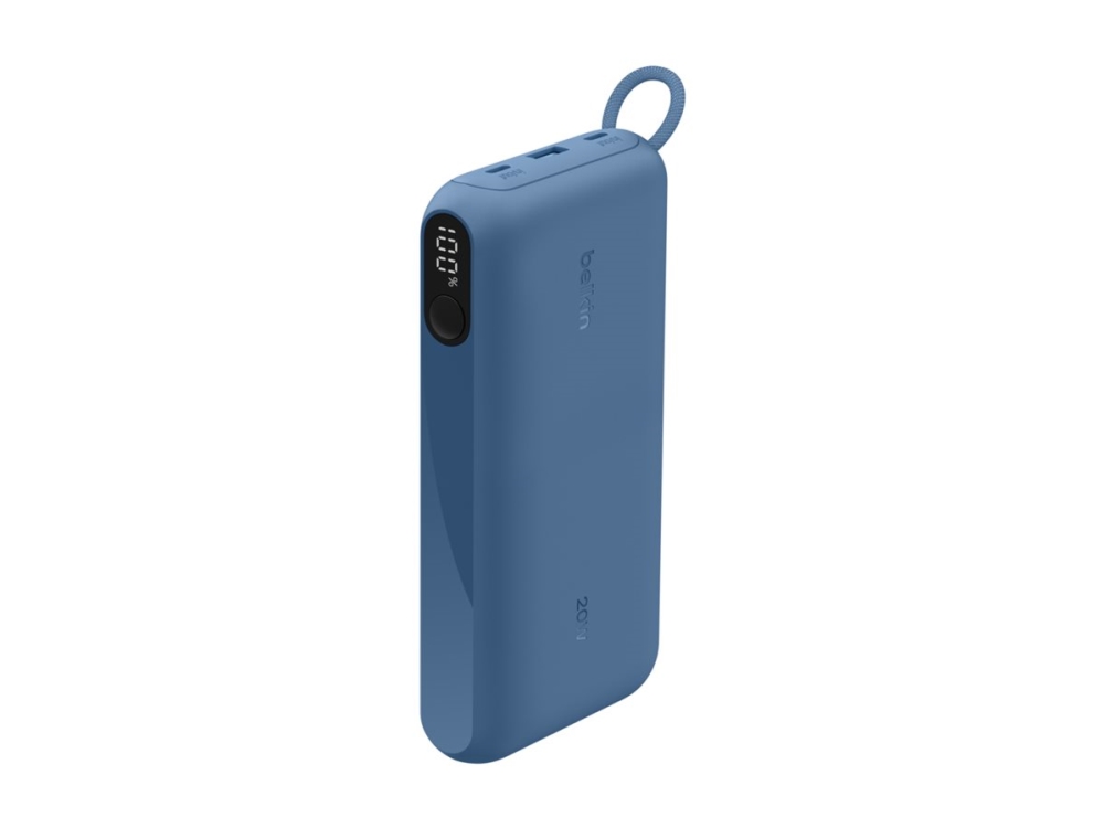 Belkin Boostcharge - Powerbank - Med Display - 20000 Mah - 20 Watt - Pd - 3 Udgangsstik (2 X Usb-C, Usb) - På Kabel: Usb-C - Blå