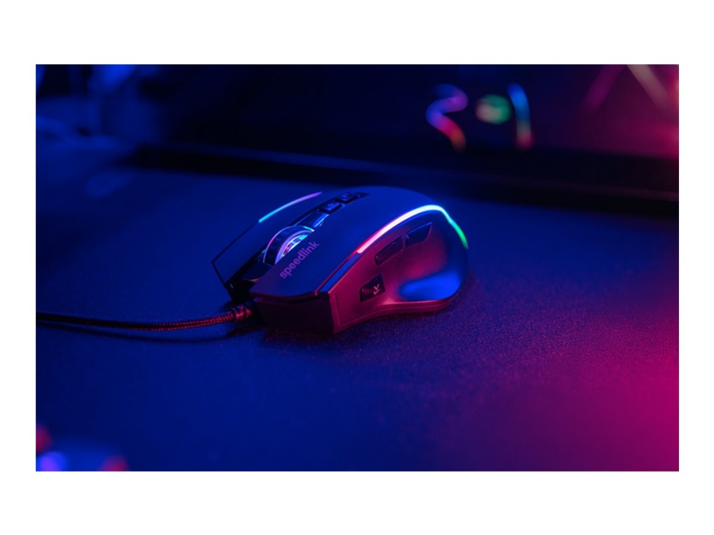 Speedlink Decus Nx - Mus - Ergonomisk - Rgb, Gaming, Rubber - Optisk - 6 Knapper - Kablet - Usb - Sort - Hængeboks