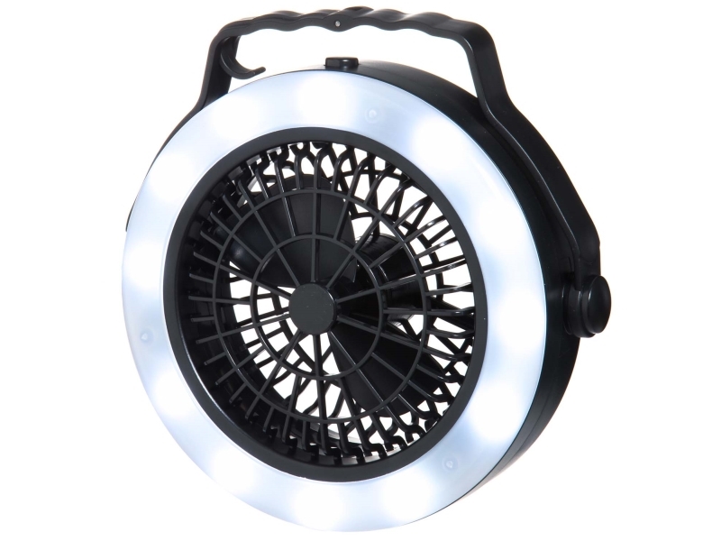 Campinglanterne med ventilator – batteridrevet, LED, sort