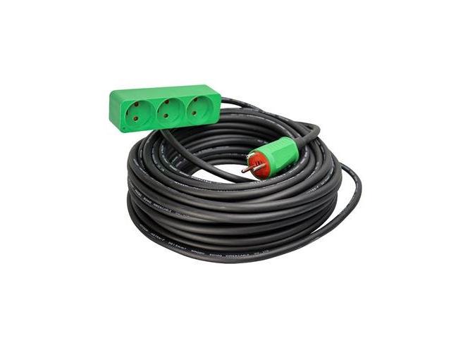 BLUE ELECTRIC Kabelsats 25m - neoprenkabel med jord 3x1,5mm2 16A 240V m/3 uttag