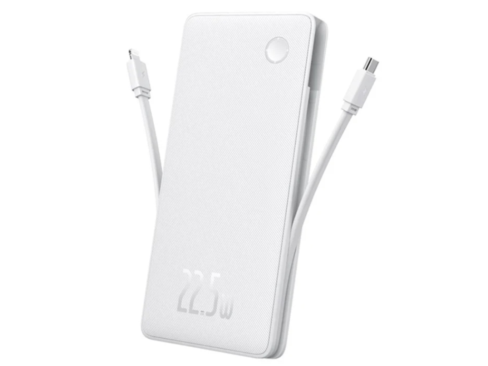 Baseus Airpow Lite 10000Mah 22,5W Powerbank Med Integrerede Usb-C- Og Lightning-Kabler - Hvid