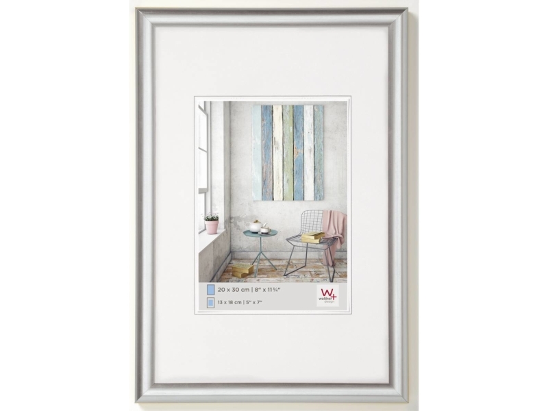Walther Design KP040S, Enkelt billedramme, Plast, Sølv, Væg, 20 x 30 cm, Rektangulær