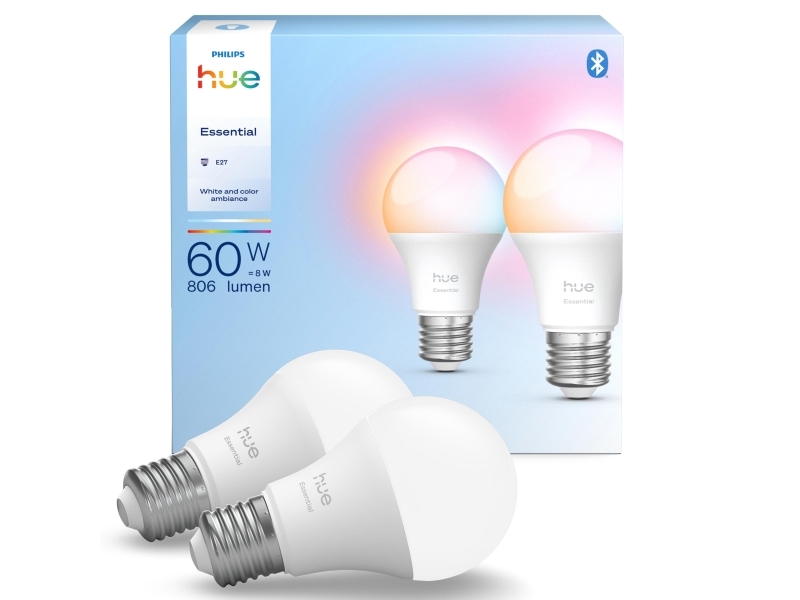 Philips Hue Essential Wca 806 A60 E27 2P Eu, Smart Bulb, Bluetooth, White, Synthetics, E27, Multi