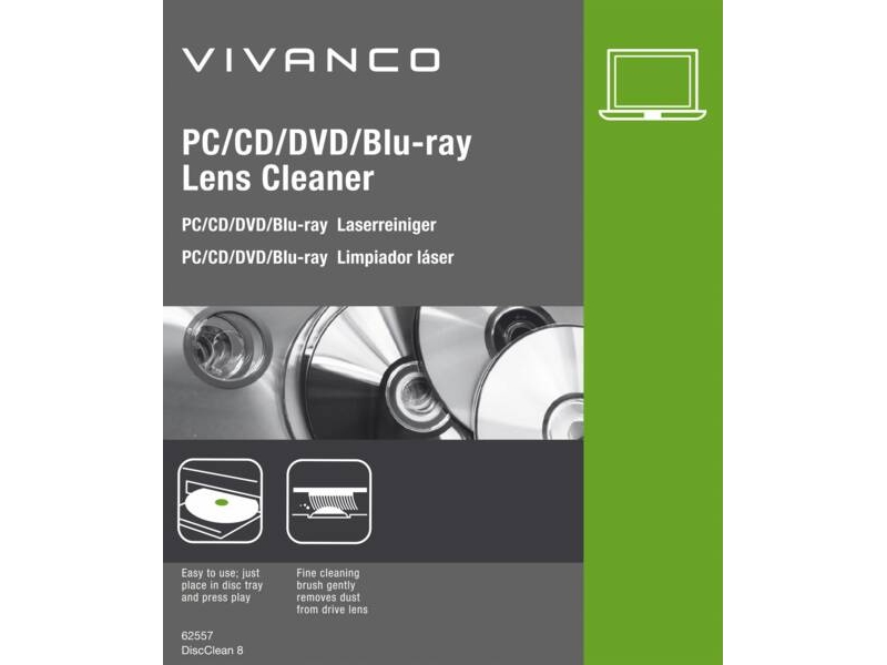 Vivanco VNCLEANCDVD, Rengøringsdisk, Sølv, 47 g, 1 stk, 132 mm, 180 mm