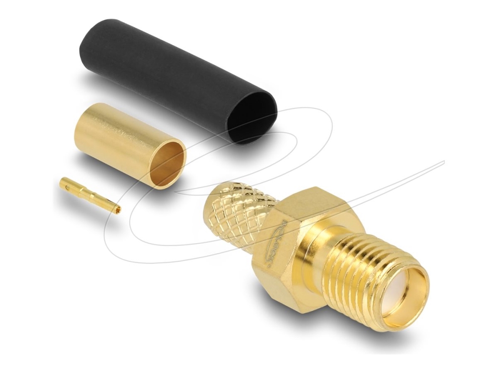 Delock Sma Buchse Zum Crimpen Lmr200 Mit Passendem Schrumpfschlauch, Sma, Sma, Messing/Gold, 50 Ohm, Gold, Taiwan