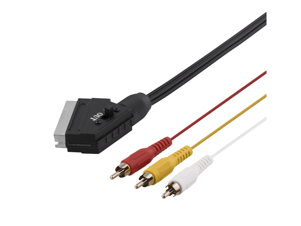 Deltaco Scart Composite-Video-Kabel Mit Schalter, 2 M, Schwarz / Del-129-K / 00220001
