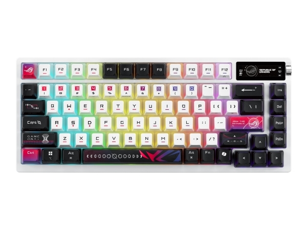 Asus Rog Azoth X, 75%, Kabel & Trådløs, Usb + Rf Wireless + Bluetooth, Mekanisk, Rgb Led, Sort, Hvid