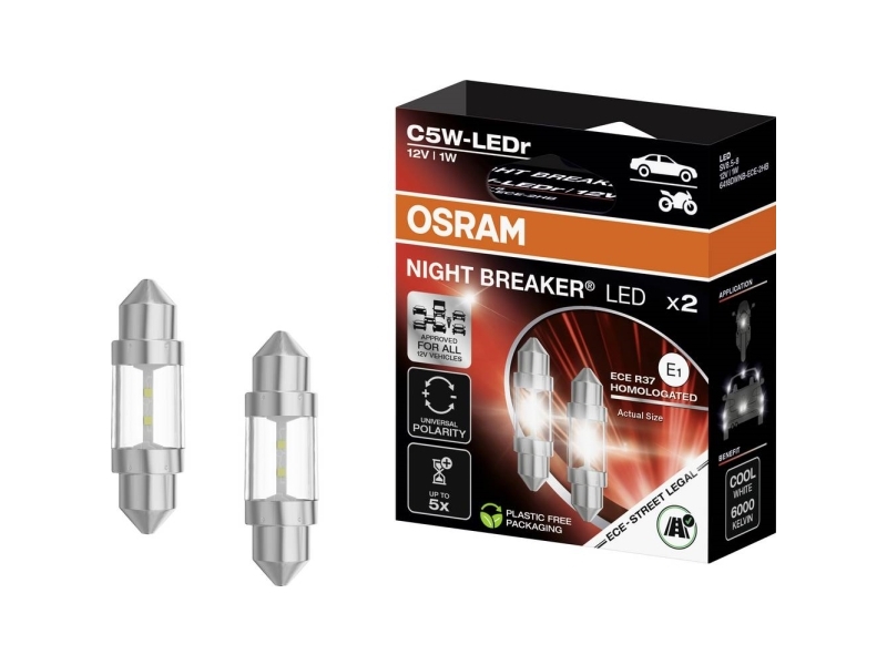 Osram Night Breaker LED C5W ECE - Sæt | Bilvård & Biltillbehör - Belysning | GameStuff