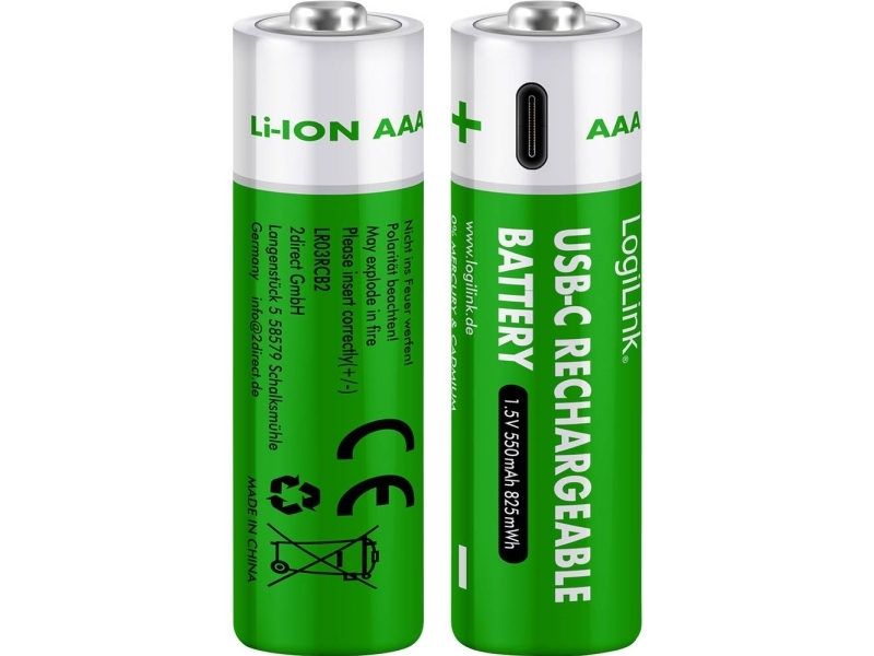 Logilink Lr03rcb2 Genopladeligt Aaa-Batteri Litium 1.5 V 2 Stk
