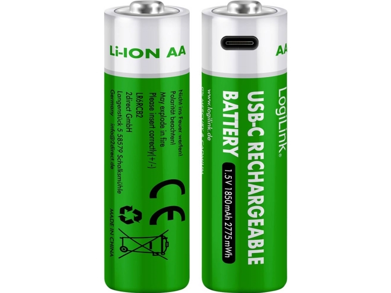 Logilink Lr6rcb2 Wiederaufladbare Aaa Batterie Lithium 1850 Mah 1,5 V 1,5 V 2 Stück