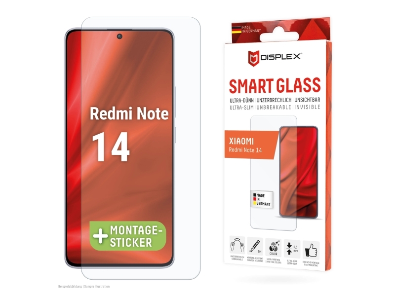 Displex 02094, Xiaomi, Redmi Note 14, Break Resistant, Smudsafvisende, Ridseresistent, Transparent, 1 Stk