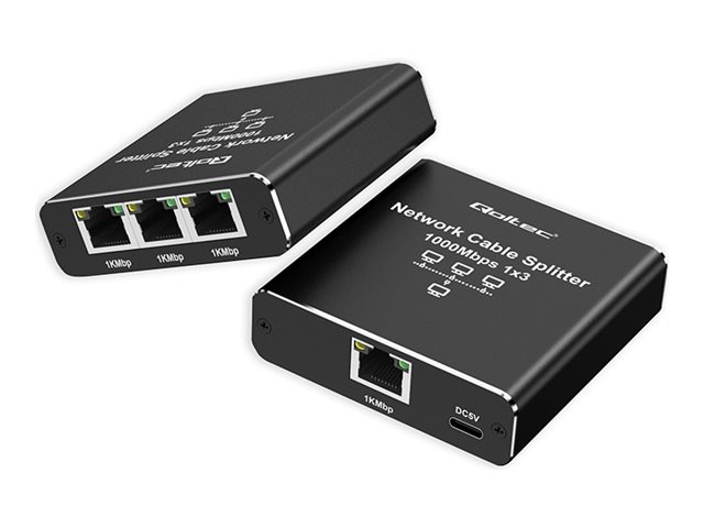 Qoltec Rozdzielacz Splitter Ethernet Mini Switch 1X3 Rj45 | 1000Mb/S | Usb-C | Aluminium