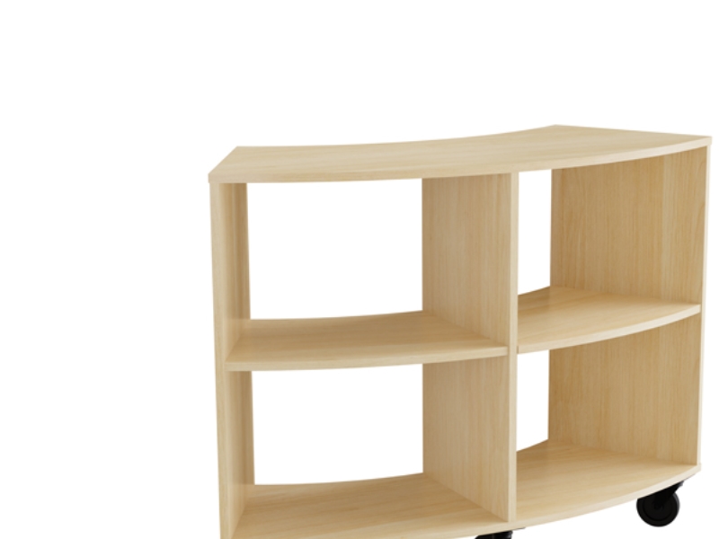 Reol Stig i grå laminat 4-rum buet 60° med hjul, udv. Ryg