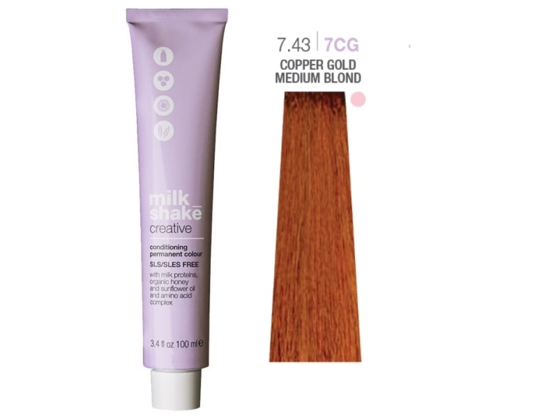 Milk Shake Creative - Hårfarve 100 Ml, Fuld Farvepalet - 7.43 | 7Cg || Medium Copper Golden Blonde
