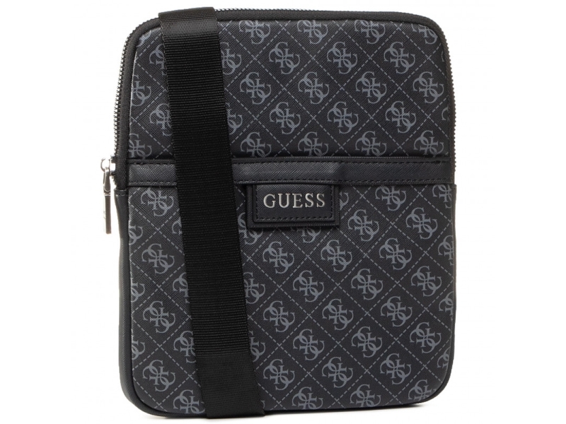Guess, Dan, Flat Top Zip, Textile Crossbody Bag, Black, For Men
