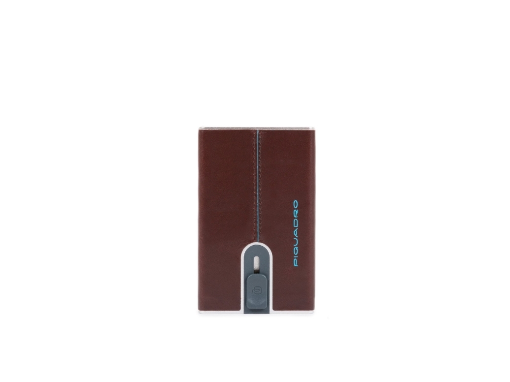 Piquadro, Blue Square, Leather Card Holder, Square Sliding System With Money Clip, Pp5358b2r, Mahogany, For Men