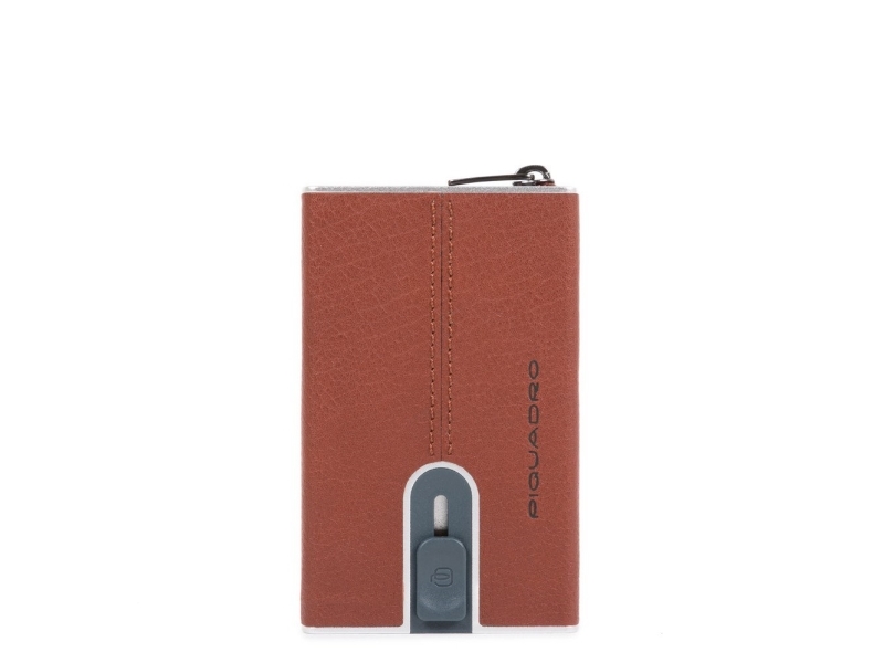 Piquadro, Black Square, Leather Card Holder, Square Sliding System, Brown, Unisex