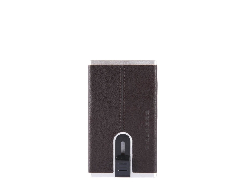Piquadro, Black Square, Leather Card Holder, Square Sliding System, Pp4825b3r-Tm, Brown, For Men