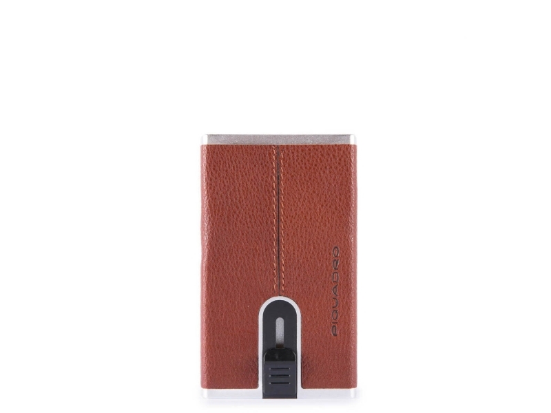 Piquadro, Black Square, Leather Card Holder, Square Sliding System With Money Clip, Pp4825b3r-Cu, Brown, For Men