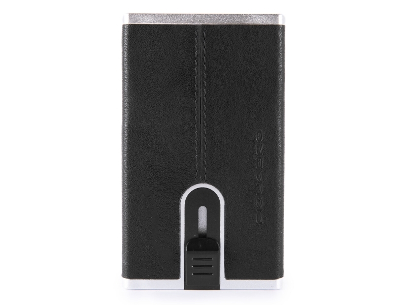 Piquadro, Black Square, Leather Card Holder, Square Sliding System, Pp4825b3r-N, Black, For Men