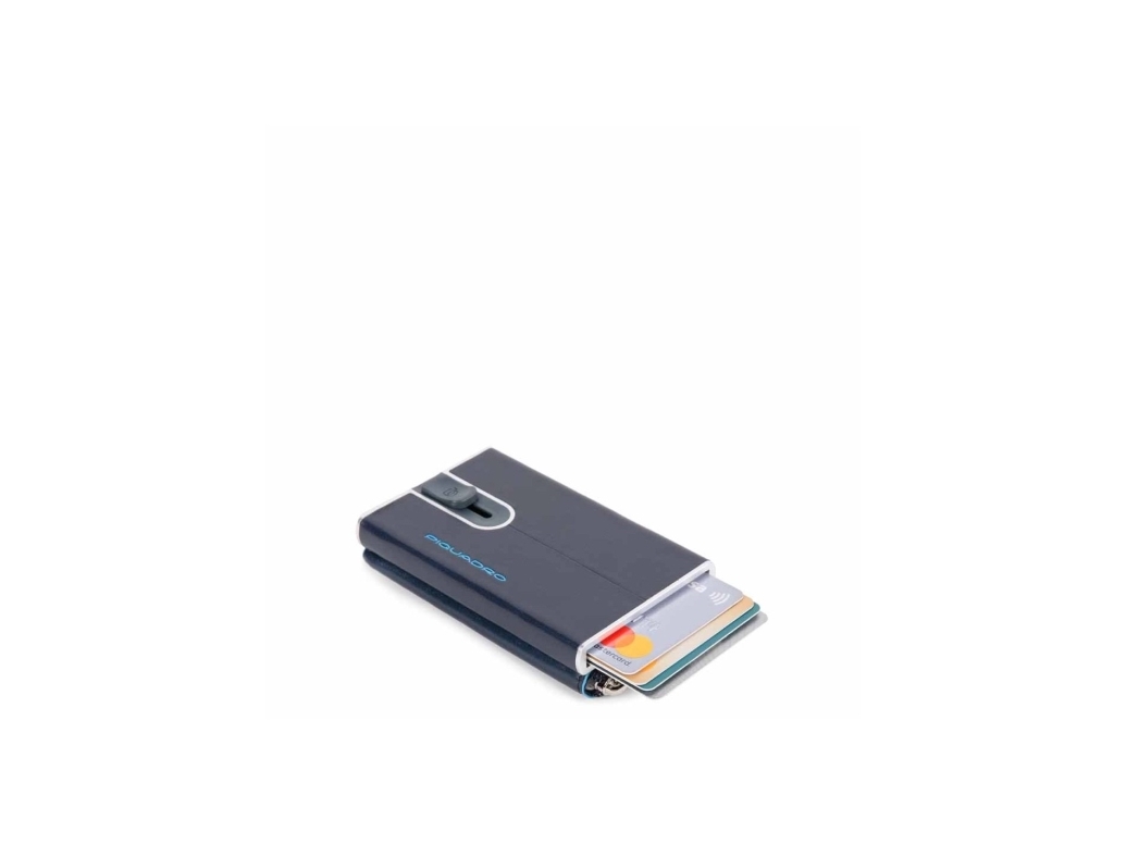 Piquadro, Blue Square, Leather Card Holder, Square Sliding System With Zipped Coin Pocket, Pp5359b2r-Blu2, Blue, For Men