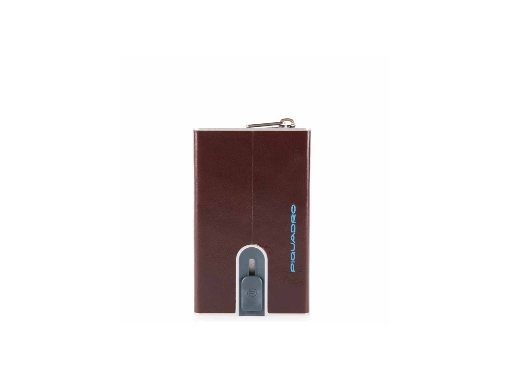 Piquadro, Blue Square, Leather Card Holder, Square Sliding System With Zipped Coin Pocket, Pp5359b2r-Mo, Mahogany, For Men