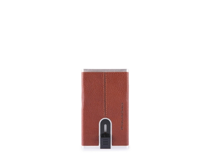 Piquadro, Blue Square, Leather Card Holder, Square Sliding System, Pp4891b3r, Brown, For Men
