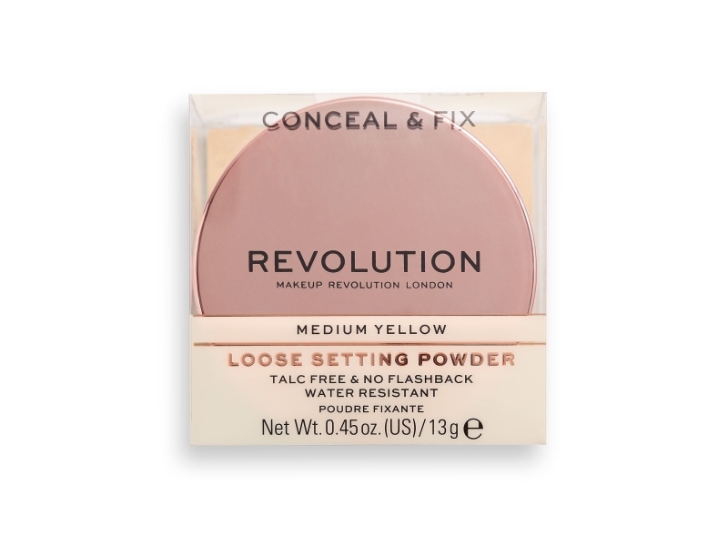 Makeup Revolution, Conceal & Fix, Vegan, Loose Setting Powder, Medium Yellow, 13 G