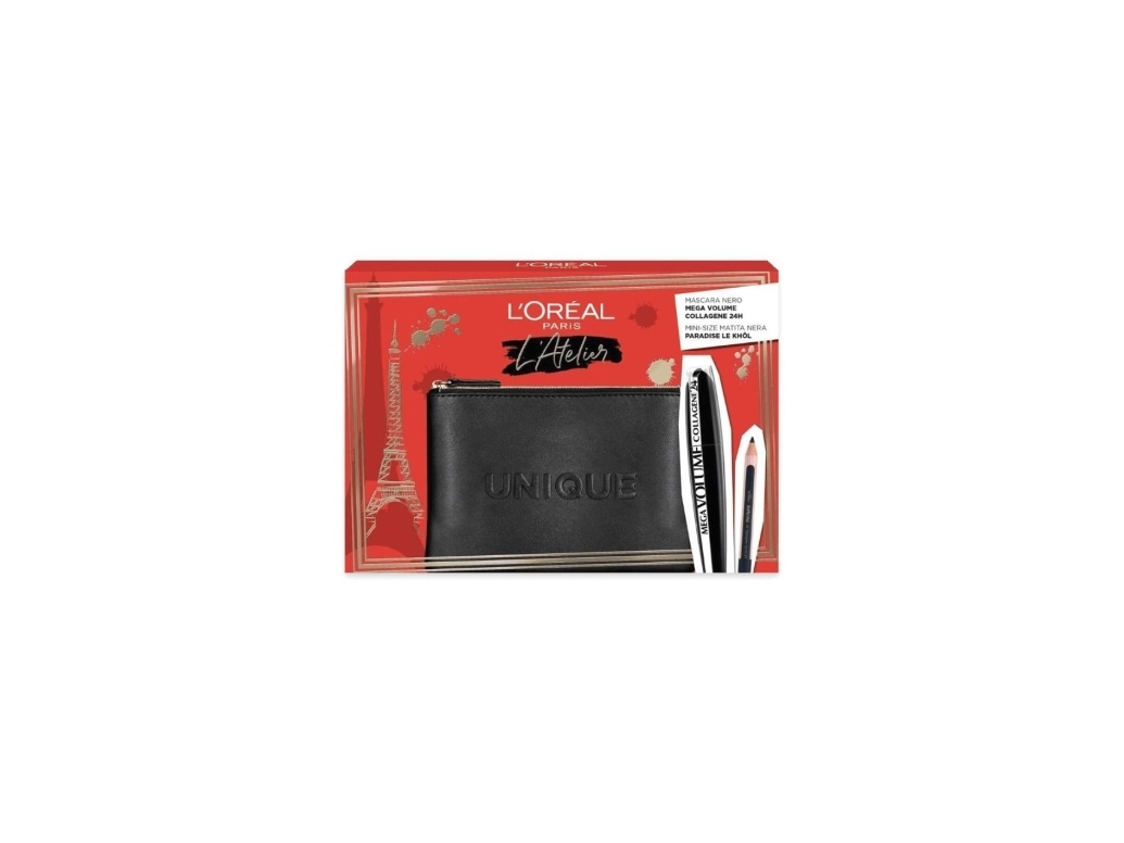 L’Oreal Paris sminkset: Kajal Eye Pencil Black 1,5 g + Mega Volume Collagene 24h Waterproof Mascara Mega Black 9 ml + sminkväska Black | Smink - Ögon - Eyeliner | GameStuff