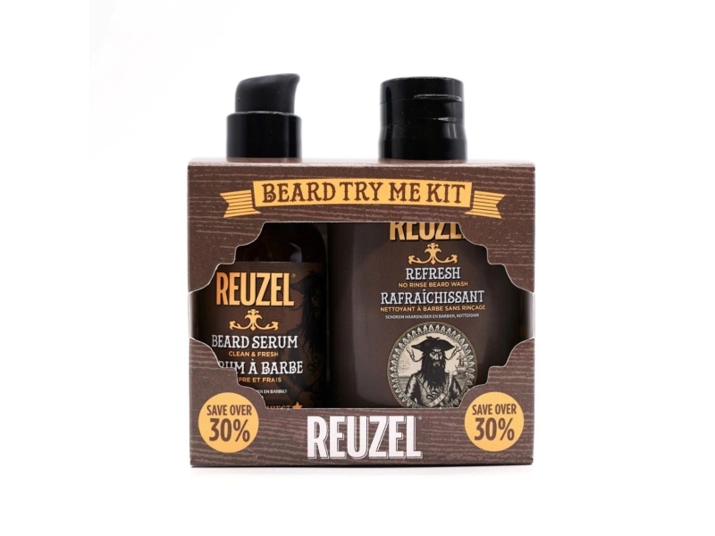Reuzel Try Me Kit Set : Clean & Fresh, Hydrating, Serum, For Beard, 50 Ml + Refresh No Rinse, Beard Shampoo, Moisture And Shine, 100 Ml For Men