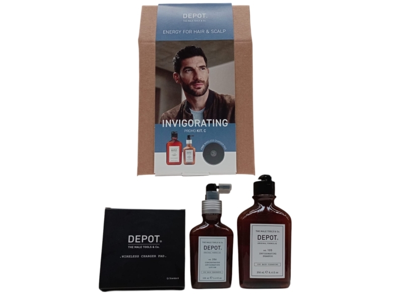 Wella Professionals Invigorating Kit C Set Depot: 100 Hair Cleansing No. 105, Multivitamin Complex, Hair Shampoo, Anti-Hair Loss, 250 ml + 200 Hair Treatments No. 206, Hair Lotion Treatment, Invigorating, 100 ml For Men
