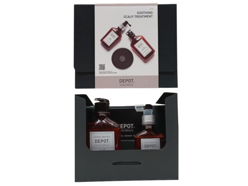 Depot Consumer Kit G Set: 200 Hair Treatments nr. 209 + Hair Lotion Treatment til beroligende effekt, 100 ml + 100 Hair Cleansing nr. 109 Shampoo til beroligende effekt, 250 ml (til mænd)
