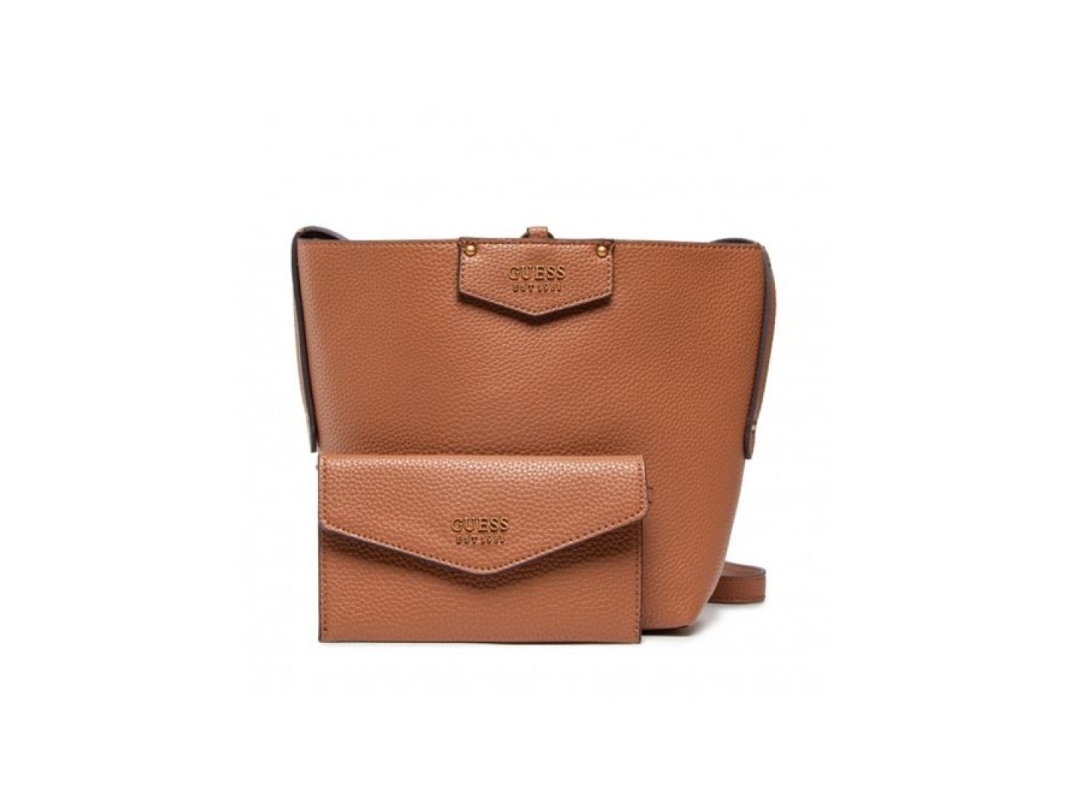 Guess, Brenton, Miljøvenligt læder, Tekstiltaske, Solid struktur, Caramel, 6432, Kvinder, 22 x 18 x 9 cm Kvinder