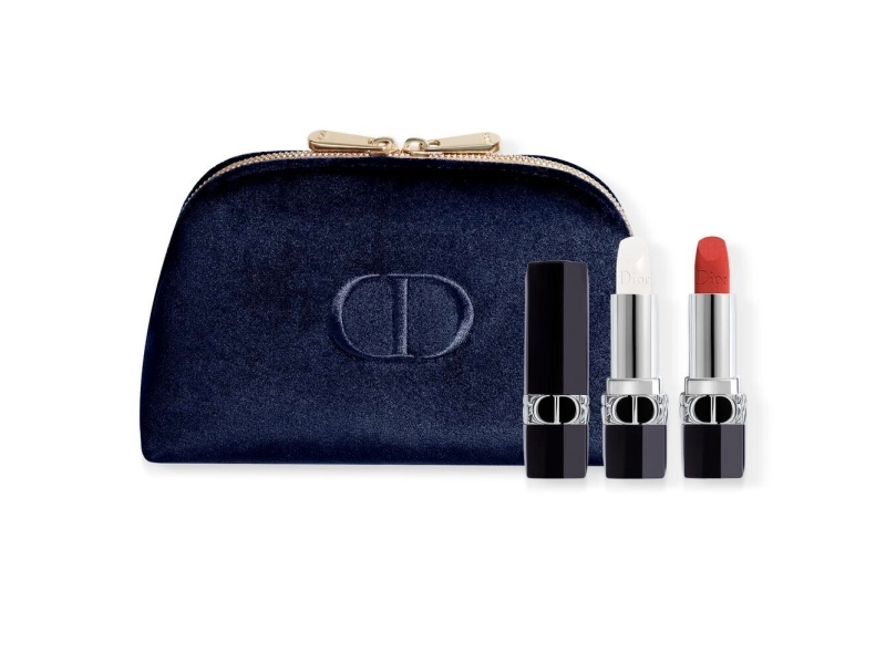 Dior Couture Colour, Velvet, Cream læbestift 720 Icone (refill), 3,5 ml + læbepensel/blot lip balm 000 Diornatural (refill) 3,5 g + tekstil makeuptaske blå